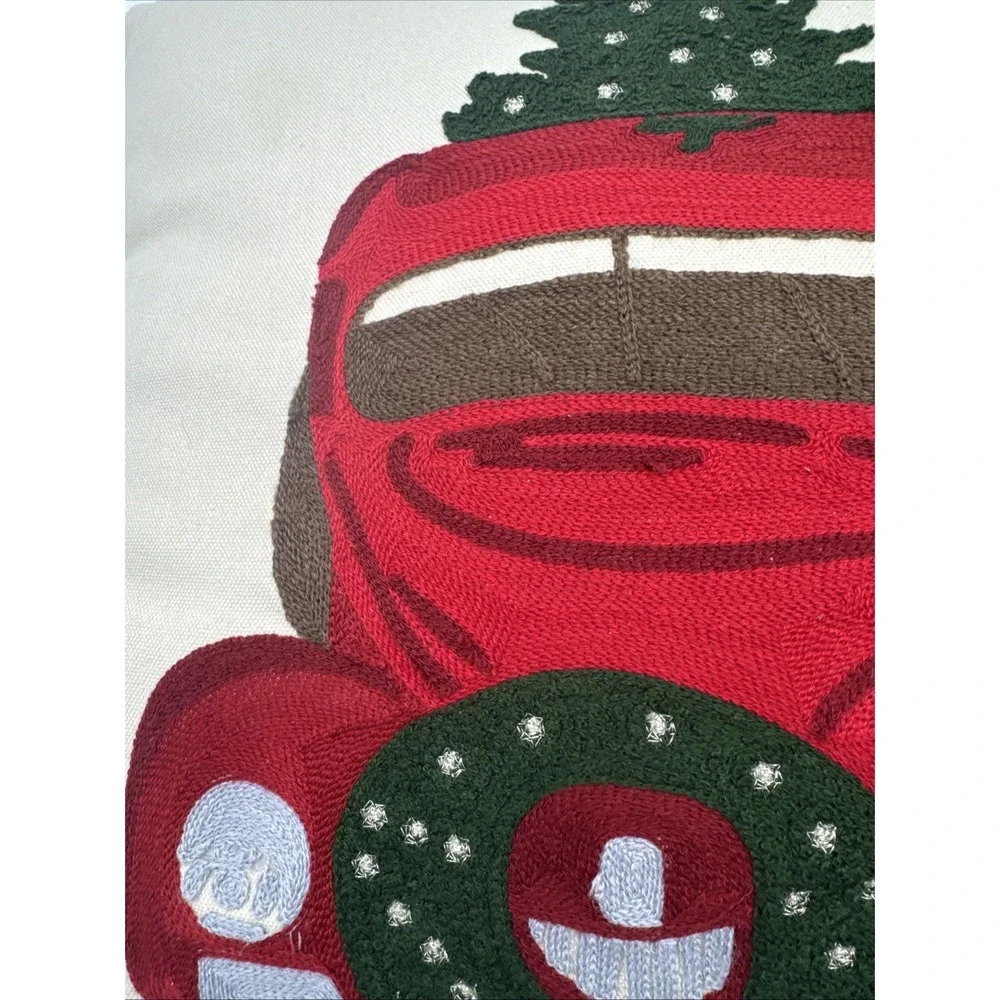 Christmas Holiday Throw Pillow Vintage Truck With Tree Beige 17